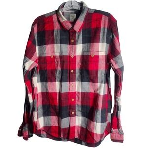 J.Crew Mens Red Plaid Button Down Long‎ Sleeve Cotton Flannel Shirt Large
